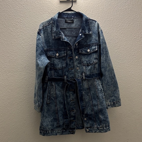 Thrill Jackets & Blazers - Thrill Washed Denim Belted Jacket - Dark Blue